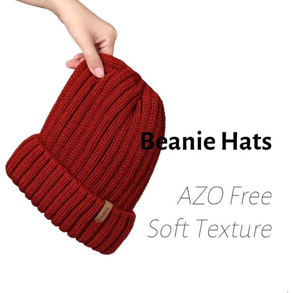 Women’s Wine Red Winter Fleece-Lined Chunky Knit Beanie Snow Hat Cap main image 4